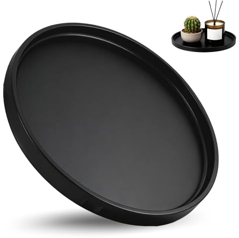 Rundes Deko Tablett Schwarz 25cm, Metall Dekotablett Kerzenteller, Tischdeko für Esstisch Couchtisch, Dekoteller Kerzenhalter für Wohnzimmer Bad Küche