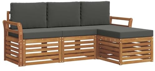 vidaXL Sofagarnituren 4 pcs Natur und Anthrazit Massivholz Akazie, Moderner Garten-Sofa, robuster Sectional für den Außenbereich, stylishe Lounge, Terrasse für Komfort