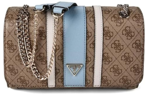 GUESS Schultertasche Umhängetasche Noelle II Convertible Xbody Flap Latte Logo/Light Blue hellbraun