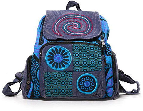 Kunst und Magie Bunter Hippie Rucksack GoaStonewashed Blau