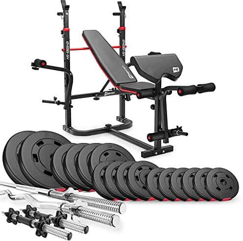 Hop-Sport Hantelbank Kraftstation 1065 mit Lang-, Curl- & Kurzhantel Gewichte 38kg bis 135kg (75kg Gewicht: Lang-, Curl- & Kurzhantel)