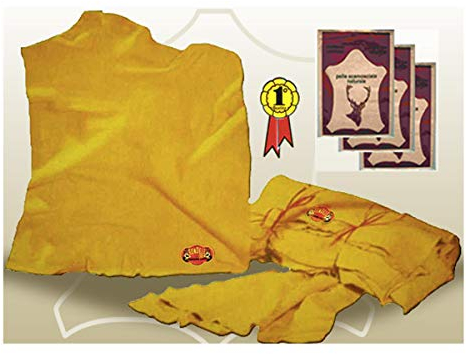 PELLE VERA DAINO SCAMOSCIATA 100% NATURALE ASCIUGATURA AUTO MOTO CAMION (62X41)