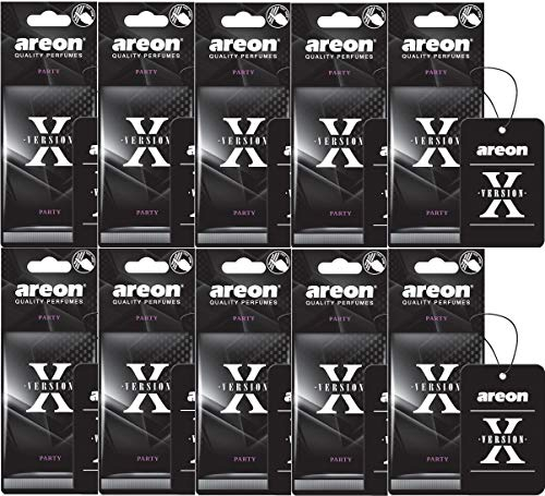 Areon X Auto Lufterfrischer Party Anhänger Aufhänger Spiegel Duft Autoduft Schwarz Pappe 2D (Set Pack x 10)