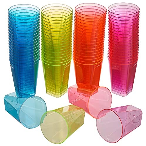 MATANA 80 Stück Bunte Hartplastik Partybecher, 210ml - Neon Becher Schwarzlicht - Mehrweg Plastikbecher, Kunststoffbecher, Trinkbecher, Cocktailbecher für Geburtstage, Kinderfeste, Hochzeiten, Partys