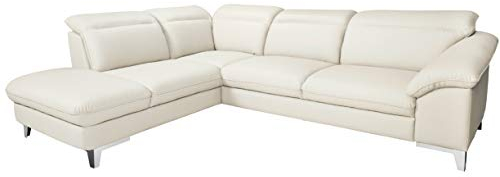 Mivano Eckcouch Teresa / Ecksofa mit Bettfunktion und Kopfteilverstellung in Lederoptik / 293 x 84 x 232 / Kunstleder Weiß