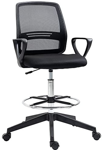 Vinsetto Ergonomic Mesh Back Draughtsman Chair, Tall Standing Desk Chair with Adjustable Height and Footrest 360° Swivel, Black