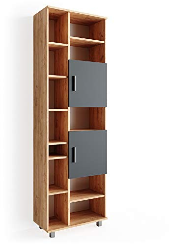 Vicco Badschrank Ilias, Badezimmerhochschrank, Eiche/Anthrazit, 60 x 190 cm