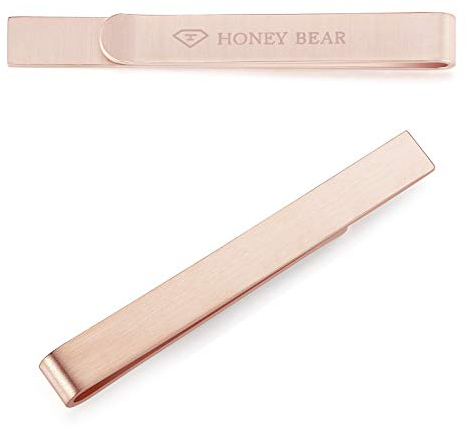 HONEY BEAR 5.4cm Herren Glänzend-Silber Krawattennadel Krawattenklammer Edelstahl Tie Clip (Rosé gold)