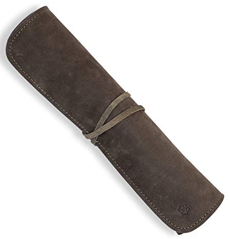 Angus Stoke Knife Bag, Premium Leather Chef's Knife Roll, Large, Olive Green