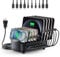 ORICO 120W Charging Station for Multiple Devices, 10 USB Fast Ports with 10 Short Mixed Cables, Charging Stand Organizer for Cell Phones, Smart Phones, Tablets, iWatch, Airpods -White (Black)