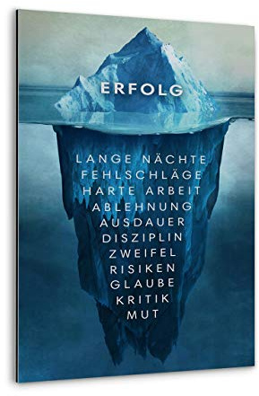 Hustling Sharks® Wandbild „Eisberg des Erfolgs“ – Alu-Dibond 60 × 90 cm | XXL Motivationsbild im Hochformat, Wandbilder Motivation, Bilder Büro, Bilder mit Sprüchen
