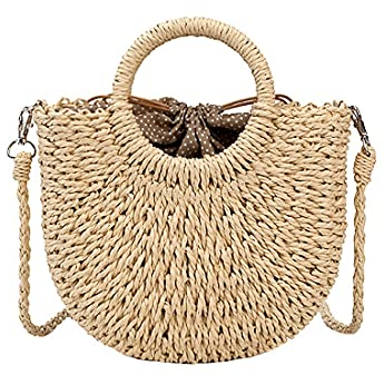Straw Bag for Women Summer Handwoven Tote Bag Rattan Handbag Hollow Boho Style Clutch Purse for Beach Travel Daily Use (white)