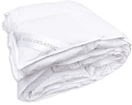 VitaloClassic Sommer Daunen-Decke - extra-leichte Bettdecke - 100% Daunenfüllung - Allergiker-geeignete Öko-Tex Steppdecke Wärmeklasse 1-155x200 cm Weiß