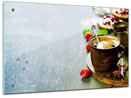 Bilderdepot24 Memoboard 60 x 40 cm | Küchenmotive | Kaffeezeit | abwaschbare Glas-Magnettafel mit Halterung Magneten Stift 1322a