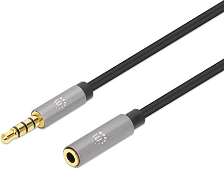 Manhattan 356022 Audio-Kabel Verlängerungskabel 1 m 3.5mm Schwarz, Silber