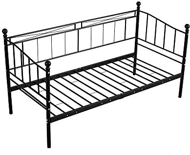 Panana 2 Styles Metal Bed Frame Day Bed 3ft Single Sofa Guest Bed Black/White New (Black, Style3 Daybed Only)