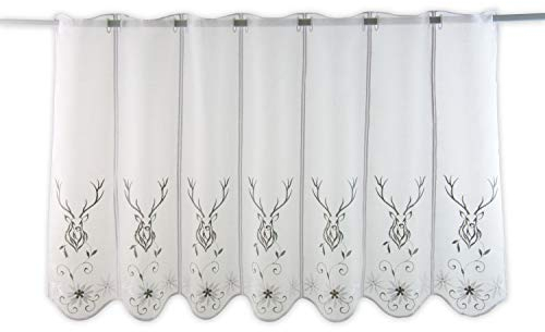 Clever-Kauf-24 Scheibengardine Landhaus Hirsch Bestickt Bistrogardine Höhe 60cm (Breite 155cm)