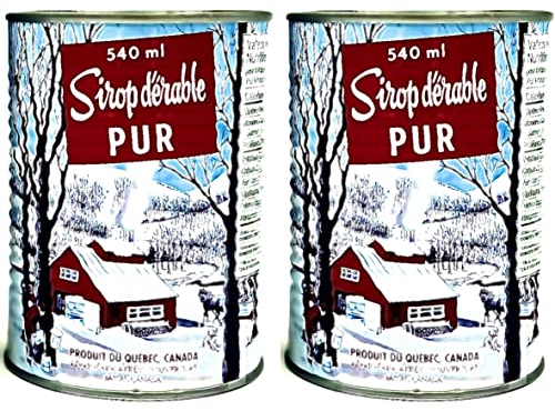 Pack de 2 conserves de Sirop d'érable Ambré du Canada - Sirop d'érable de première qualité. Canne de 540ml