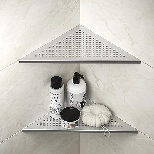 Bernkot Eck-Duschregale, 30,5 cm, gebürstetes 304 Edelstahl, versenktes Eckregal, Badezimmer-Duschregal für geflieste Wand, ohne Bohren, 2 Stück, große Größe