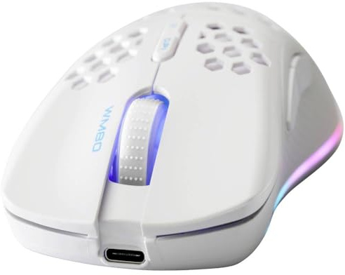 DELTACO GAMING White Line WM80 Wireless Light Gaming Mouse - RGB LED - 2.4 GHz USB Receiver - 6400 DPI - 1000 Hz - Weiß