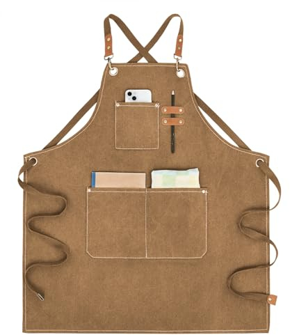 Nanxson Canvas Chef Apron for Men Women with Adjustable Strap, 3 Pockets | Cross Back Work Apron, Kitchen Apron for Cooking, Baking, BBQ, Art Painting