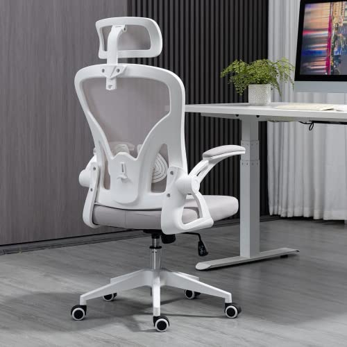 Ahua Silla de Oficina ergonómica de Malla, Soporte Lumbar con Brazos abatibles y Ajustable fácil de almacenar, Respaldo de Malla Transpirable cómodo cojín Ruedas silenciosas para Model: CY-8013-GW