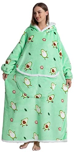 Extra Long Blanket Hoodie, Women Men Sherpa Fleece Snuggle Wearable Blanket, Fluffy Giant Hooded Sweatshirt for Adult Teen