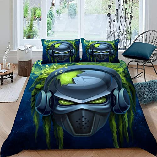 JIARAO Bettwäsche 135×200 3D-Digitaldruck 2teilig Cartoon-Kopfhörer Bettwäsche-Sets Kinder Mikrofaser mit Reißverschluss Grau Grün Soft Jungen Mädchen Bettwaren Bettbezug mit Kissenbezug 80x80 cm