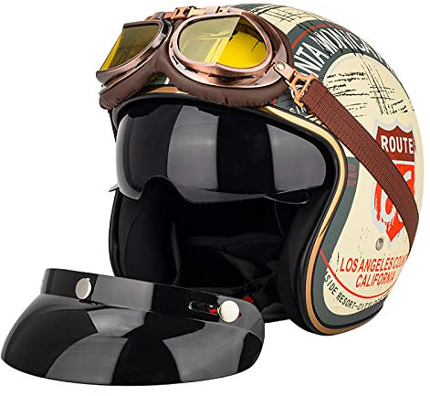 Motorrad Jethelm Halbhelm Vintage Halbhelm Open Face Helm Halbschalenhelm Mit ECE Moped Helm 3/4 Helm Cruiser Chopper Scooter Four Seasons Universal,F-M=(57~58cm)