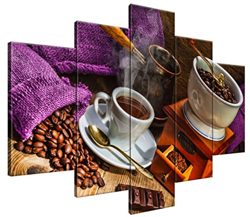 Estika Leinwand bilder - Türkischer Kaffee, Lila Kaffeebeutel - 150x105 cm, 5 teilige kunstdruck - Wandbilder wohnzimmer, schlafzimmer, Moderne wanddeko, Bild auf leinwand - Küche bilder - 1420A_5H