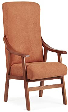 Abuelo a Gusto - Silla Brazos de Madera, Respaldo Recto, Ideal para Personas Mayores, Movilidad Reducida o Dolor Espalda. Usada en residencia y geriátricos. Tamaño: 57x69x116 cm. (Cerezo, Naranja)