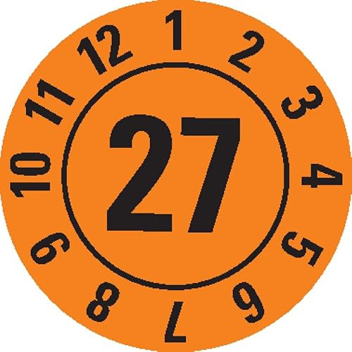 Dreifke® Prüfplakette 27, orange, Folie, ablösbar, Ø 10mm, 128 St/Bogen