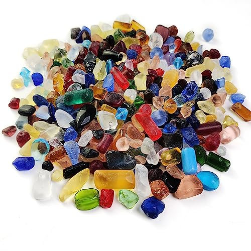 HappyFiller Mattes, farbiges Meeresglas zum Basteln, 0,6 kg, Trommelsteine, Aquarium-Steine, Vasenfüller, Strand-Themen-Dekoration, Feuerstelle, Tischbrunnen, Gartenlandschaftsbau, zerkleinertes Glas,