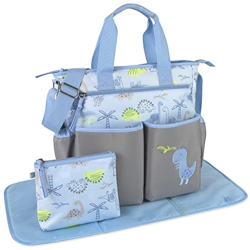 Crossbody Dinosaurier Wickeltasche Tote mit Wickelstation für Baby Jungen, 3-teiliges Wickeltaschen-Set, Dinosaurier, Large