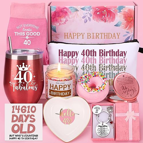 40th Birthday Gifts for Women, Happy 40th Birthday Hamper for Her, 40 Year Old Lady Gifts,Birth-Day Pamper Box for Mum Best Friend Sister Wife Turning 40, Personalised 40 th Birthdays Present