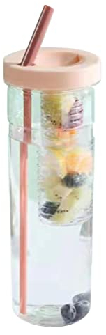 Borraccia Sportiva Borraccia con Infusore Per Frutta con Cannuccia, Borraccia Sportiva Trasparente Portatile di Grande Capacità Per Attività All'aperto in Palestra Per Il Fitness(Rosa)