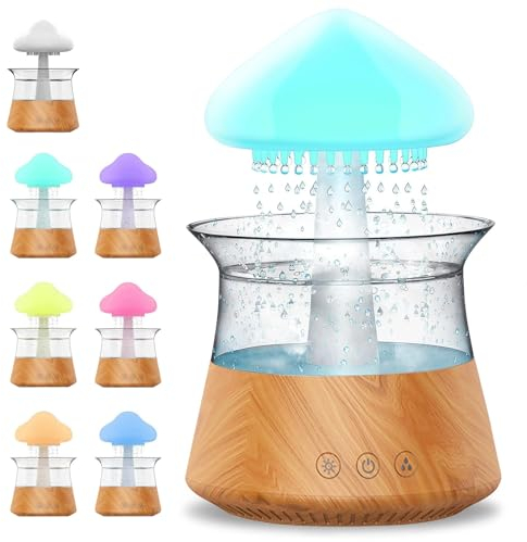 Regenwolken Luftbefeuchter, 3 in 1 Rain Cloud Humidifier/Aroma Diffuser/7 Farben LED Nachtlicht, Wassertropfen-Geräusch Entspannung Schlafzimmer Diffuser Ätherische Öle (Holz)