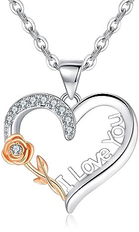 Tusuzik Halskette aus 925 Sterling Silber für Damen, I Love You Rose Love Herz Halskette Blumenkristall Halskette für Hochzeit, Geburtstag, Muttertag