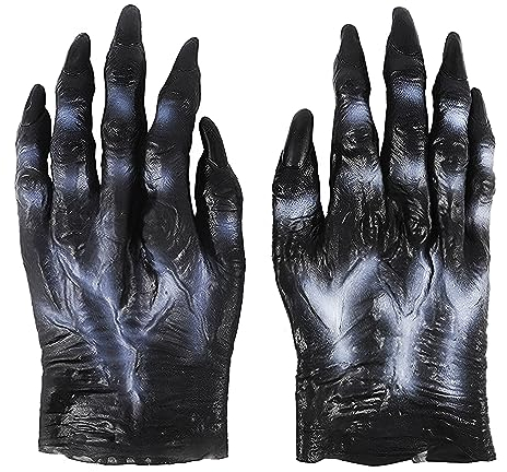JINTN Halloween Werewolf Paws Latex Spooky Wolf Claw Glove Pointed Nails Realistic Animal Claws Hand Covers Cosplay Fancy Dress Party Black Wolf Mitten