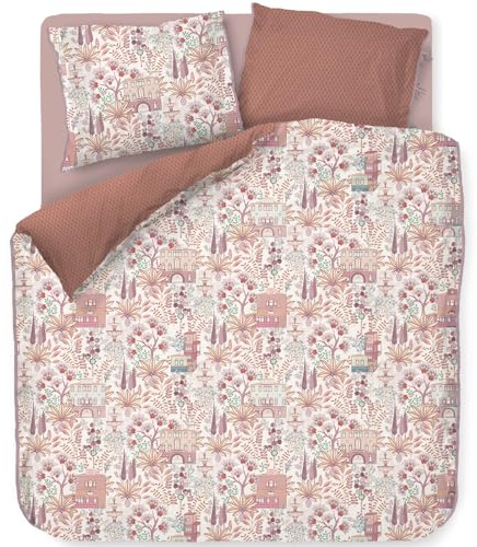Pip Studio Bettwäsche Casa Di Pip Creme Weiß Perkal Zypressen Bäume Häuser Brunnen Zypressen Wendeoptik Blumen Perkal, Größe:135 cm x 200 cm
