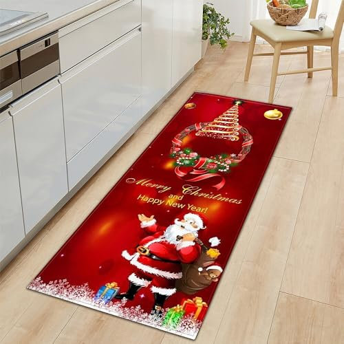 TGKYK Weihnachtsdeko Amerikanisch, Weihnachtsteppich, rutschfest Türmatte Weihnachten, Ausschreibung Weihnachten Teppich für Wohnzimmer Küche Bad Schlafzimmer (60x180cm)