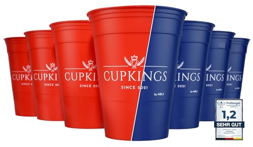 CUPKINGS Party Cup Set | 22 Hard Plastic Cups | Festival Accessories & Party Decoration | 473 ml / 16 oz | Dishwasher Safe & Reusable | Reusable Cups | Red/Blue