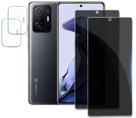 2 Piezas Protector Pantalla de Privacidad para Xiaomi 11T/11T Pro Pulgadas con 2 Piezas Protector de Lente de Cámara, Anti Espía Cristal Vidrio Templado, Dureza 10H, Anti Arañazos