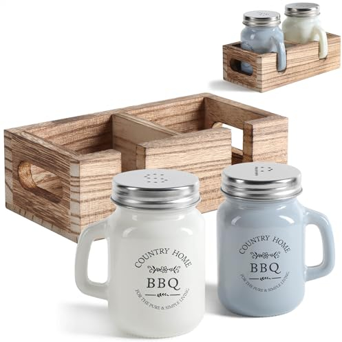COM-FOUR® Ensemble salière et poivrière 3 pièces - shaker à épices dans une boîte en bois - pot à épices avec inscription en forme de chope à bière (3 parties - verre avec boîte en bois)