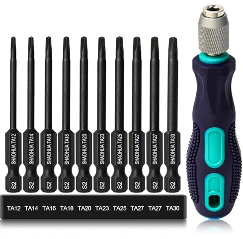 S2 Schraubendreher Bits 65mm Hex Schaft Dreieck Kopf, 10 Stück Magnetische Dreieck Schrauben Bits 12/14/16/18/20/23/25/27/30mm mit Handgriff