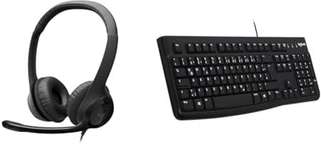 Logitech H390 Wired Headset for PC/Laptop, Stereo Headphones with Noise Cancelling Microphone & K120 Wired Keyboard for Windows, QWERTZ German Layout - Black
