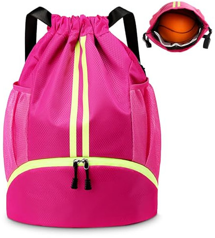 KIKIGOAL Dry Wet Separated Swimming Bag Portable Drawstring Backpack Waterproof Gym Sports Pool Beach Gear Bag, Pink-c, L