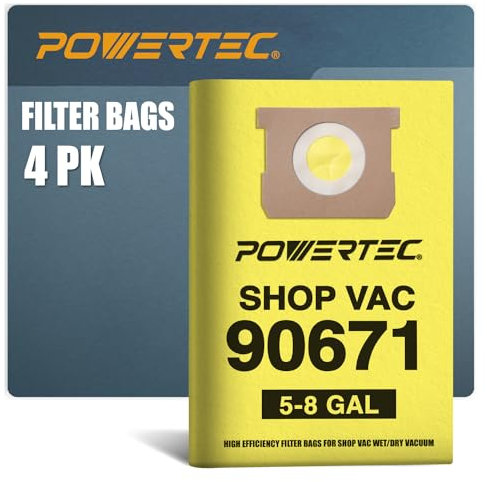 POWERTEC Shop Vac Bags Lot de 4 sacs d'aspirateur pour Shop Vac 90671 de 15 à 22 litres, sacs filtrants de rechange pour aspirateur de magasin type H 9067133 Sacs de collecte de poussière pour