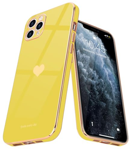 Teageo for iPhone 11 Pro Case Cute Heart Pattern for Women Girls Slim Luxury Bling Plating Soft TPU Anti-Scratch Shockproof Bumper Phone Case for iPhone 11 Pro, Yellow