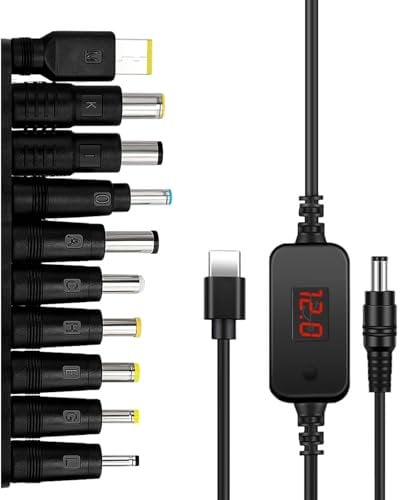 Lhdfyqt PD-auf-DC-Adapterkabel, PD auf DC Stecker Kabel, Type C Stecker zu DC5521 Stecker, PD zu DC Adapter Kabel, 5 V/9 V/12 V/15 V/20 V, mit 10 DC-Wandlerköpfen, für Modem-Router, Notebooks